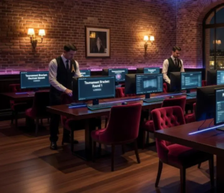 Intérieur nocturne d'un club parisien pendant un tournoi de cartes